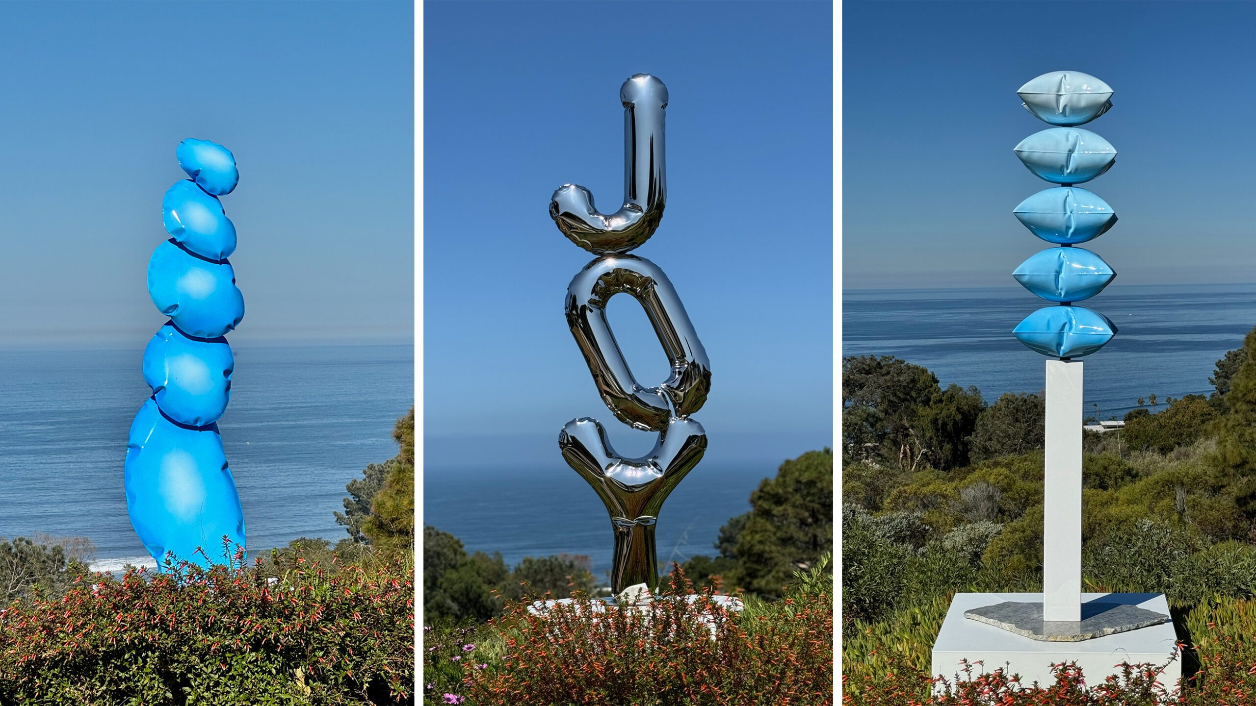 A collage of three laser welded and hydroformed sculptures