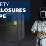 A composition of a laser welding safety enclosure and a welder wearing laser welding PPE