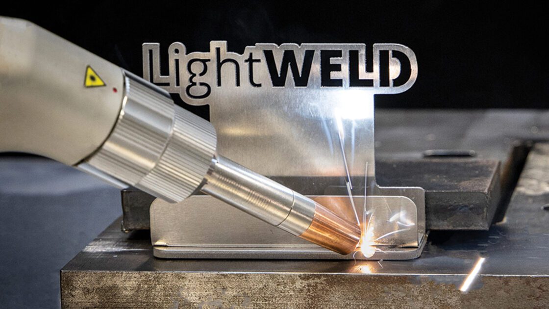 Close up of a laser welder making a tee joint weld